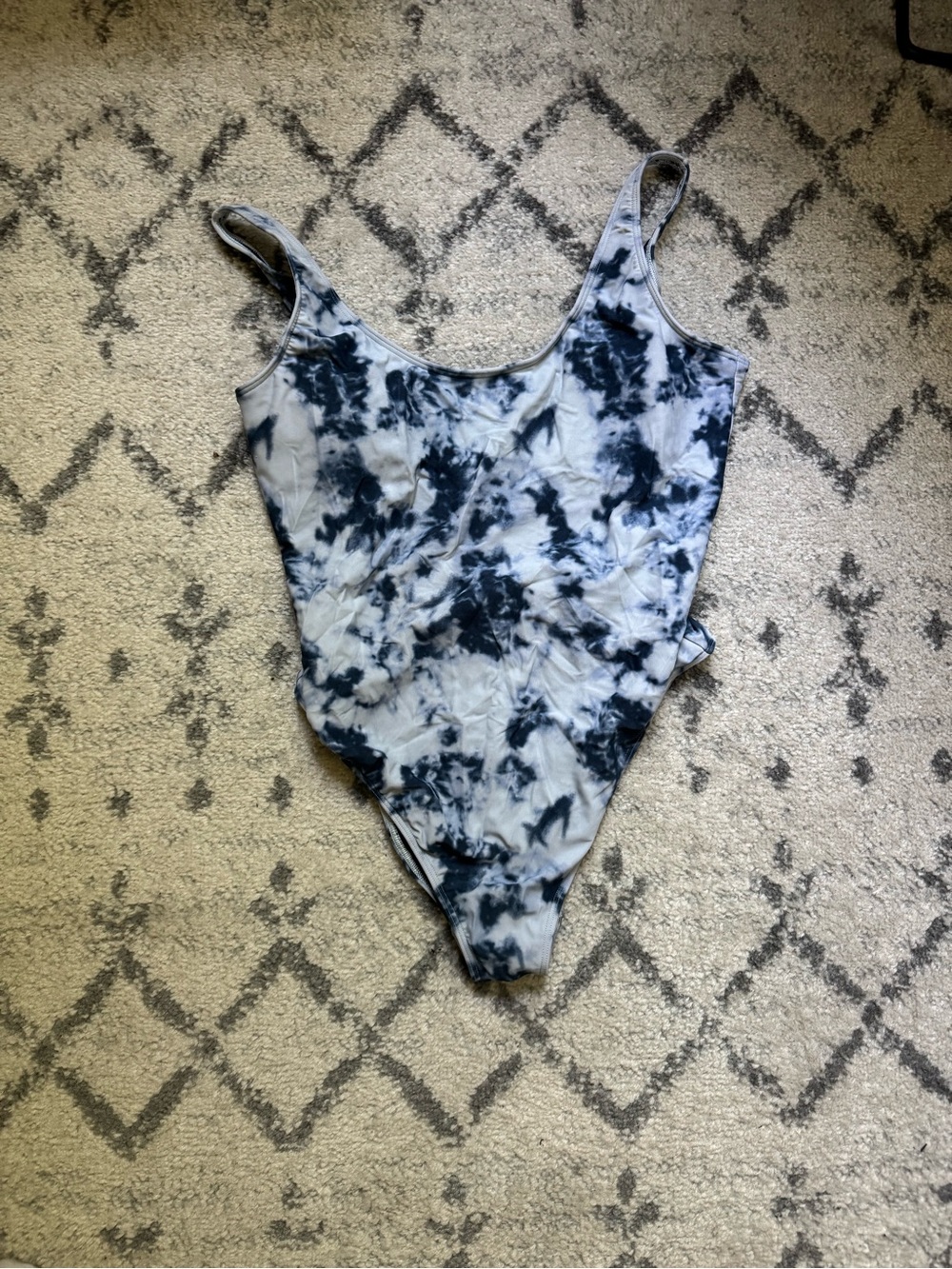 Hollister White and Black Tie-Dye One-Piece Swimsuit